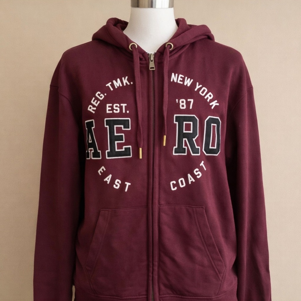 Aeropostale Burgundy Zip Hoodie L Brand New With Tags AERO East Coast Graphic